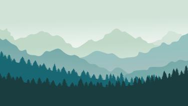 Vector illustration, Forest mountain range landscape, blue mountains, nature landscape silhouette.