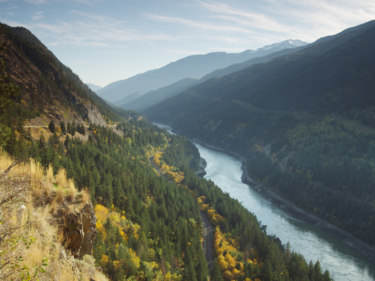 View of Fraser Valley from top of the mountain. Canadian Nature Landscape showing the river.