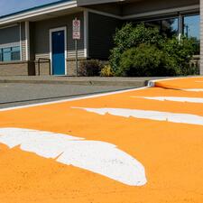 Orange crosswalk with orange feathers